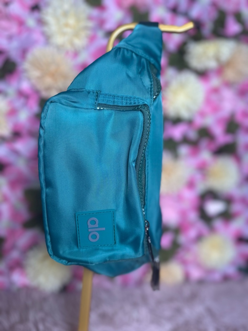 Unisex  Teal Nylon Zip Sling Bag